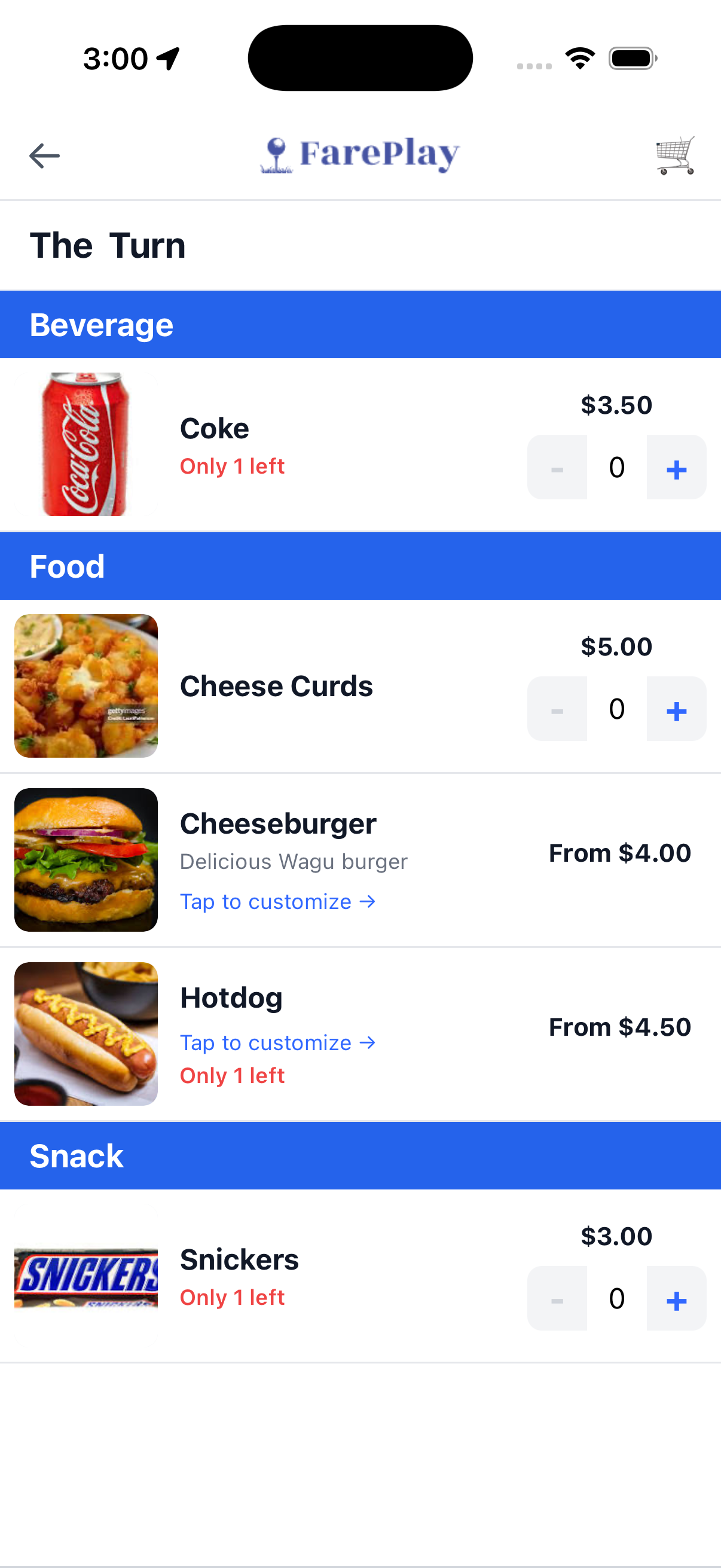 Fareplay delivery menu